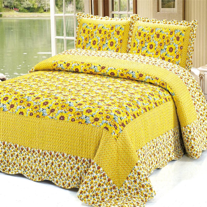 ABREEZE Cotton Polka Dot Comforter Set Sunflower Patchwork Bedspreads Quilt Sets Sunflower Coverlet Queen 3-Piece - Image 2